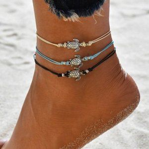Ankle Bracelet 3 Turtle on Chord Anklets